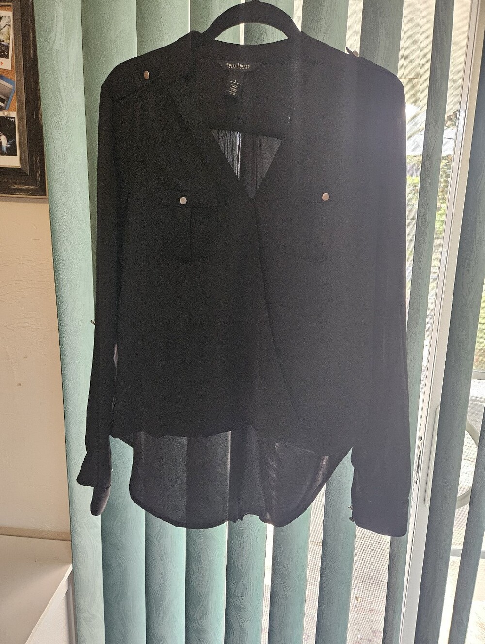 White House Black Market Black Sheer Wrap Blouse - Picture 1 of 5